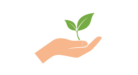 A green sprout grows from a human hand symbolizing environmental care and sustainability.