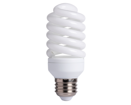 Energy-efficient spiral light bulb isolated on transparent background, promoting eco-