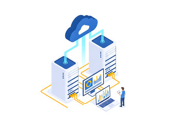 Cloud computing and data analytics isolated on transparent background
