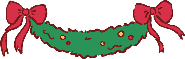 Hand Drawn Christmas Wreath with Ribbon