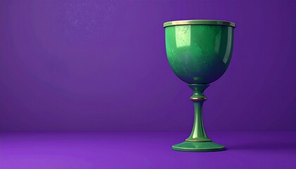 Green marble-textured chalice with gold trim against a violet background in soft lighting