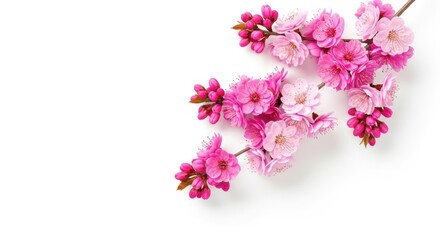 Beautiful pink cherry blossom branch isolated on white background
