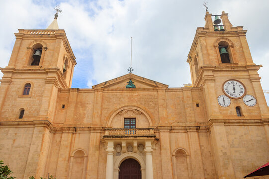 Facade of the St. John's Co-Cathedral in Valletta, Malta