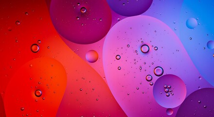 Abstract Multicolored Oil and Water Mixture with Bubbles and Droplets