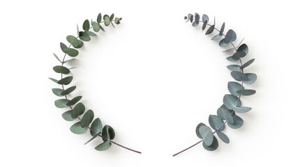 Two eucalyptus branches forming a wreath shape, isolated on white background
