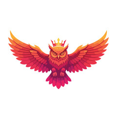Obraz premium Vibrant red owl with crown wings spread vector illustration