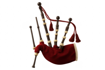 Scottish bagpipe musical instrument on transparent background