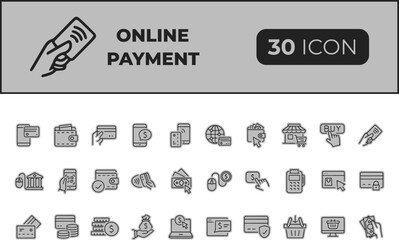 Online payment icons set isolated on transparent background