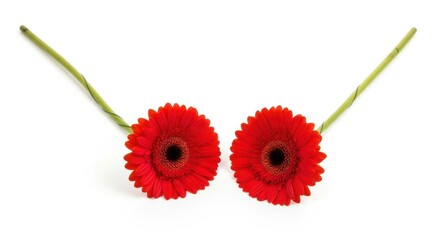 Two red gerbera daisies isolated on white background
