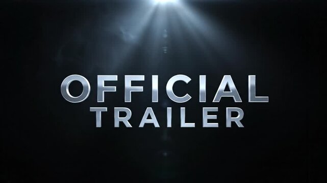 Official Trailer Cinematic Text Animation &ndash; Epic Metallic Title Reveal with Dramatic Fade, Spotlight Flare, and Dark Smoke Background in 4K Movie Intro Style