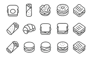 Breakfast wrap avocado ham grilled sandwich icons grid burrito icon cheese vector