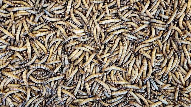 Macro shot of a large group of mealworms