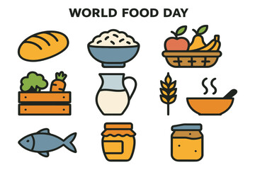 World food day celebration with diverse healthy food icons and ingredients