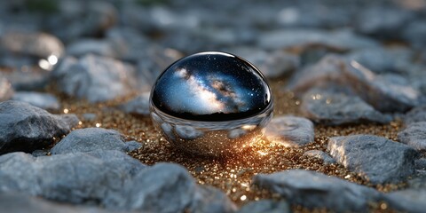 shining object on the ground, with the Milky Way night sky beautifully reflected in it