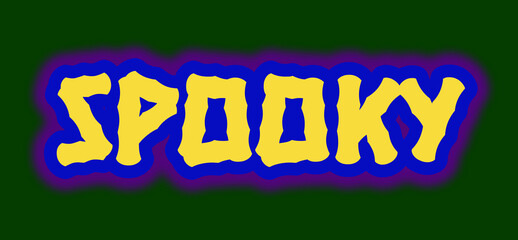 Spooky jagged typography with bold yellow letters, blue outline, and eerie purple glow, perfect for Halloween branding, horror themes, or eye-catching seasonal digital art with a dramatic and creepy v