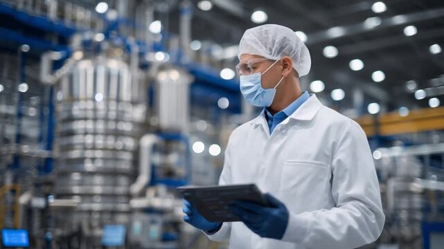 Explore a cutting-edge industrial lab where towering bioreactors and digital technology meet scientific innovation.