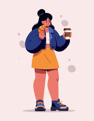 Woman Enjoying Coffee and Croissant 