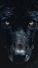Close-up black wolf face