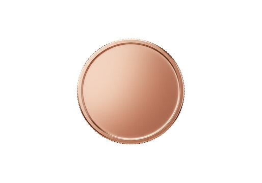 Shiny copper coin isolated on transparent background, blank round token for mockup