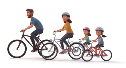 Obraz premium Cartoon Family Cycling Together on Bikes.