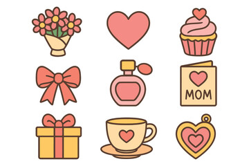 Collection of charming hand drawn icons for mother s day celebration and gifts