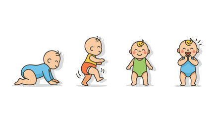 Cartoon Babies in Different Stages of Development and Joy.