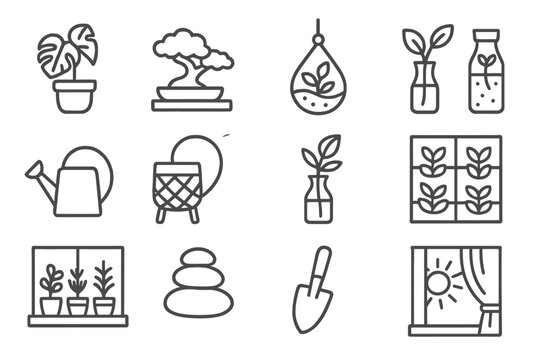Indoor vector watering stone can monstera vase icon icons vertical potted nature