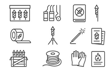 Fototapeta premium Fuse packaging storage icon stand launch sign spool vector icons instruction firework