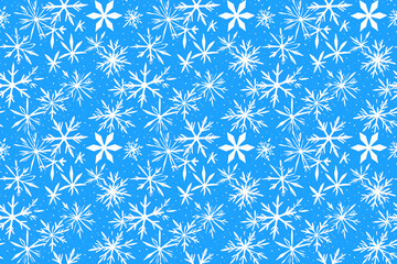 Beautiful watercolor seamless pattern, showcasing unique frosty snowflakes and sparkling accents. Icy blue and silver hues, ideal for winter season projects.