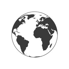 A simple black and white illustration depicting the continents of earth