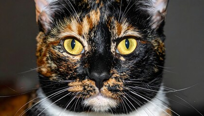 Close-up cat face, colorful markings
