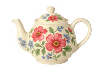 Vintage floral teapot with red and blue flowers