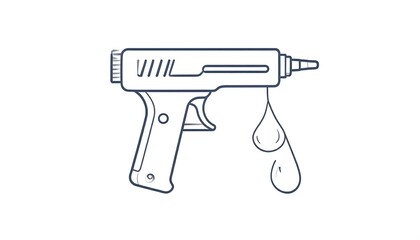 Minimalist line art of a glue gun with dripping glue, outlined in thin, dark blue