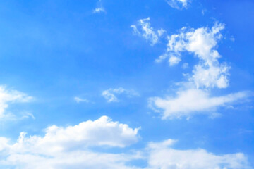 Blue pastel sky with white fluffy cloud. Cumulus clouds background. Cloudscape morning sky. The concepts of freedom of life, never give up and positive though energy.