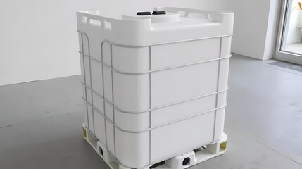 A large white FIBC (Flexible Intermediate Bulk Container) stands upright on a light gray concrete floor.
