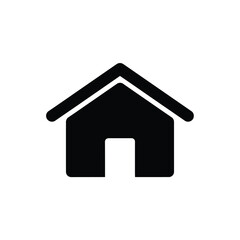 Simple black and white illustration of a classic house shape icon
