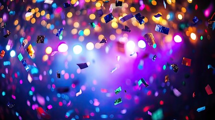 Vibrant Confetti and Bokeh Lights Create a Festive Celebration Atmosphere