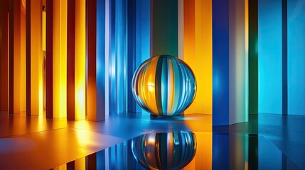 Abstract Sphere Reflection: Vertical Stripes, Vibrant Colors, and Geometric Harmony