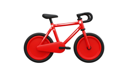 Red Bicycle Illustration Glossy Ride Transport Cycling Modern Shiny Black Accent Vehicle on transparent background