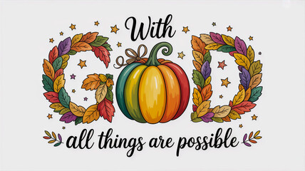 Autumn pumpkin with leaves and inspirational text thanksgiving
