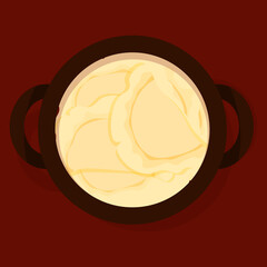 Appetizing cooked dumplings in a clay pot, a traditional Ukrainian dish