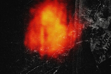 Orange yellow red abstract light leak blur on black background with vintage film texture, dust, scratches and noise. Blurred wallpaper overlay with grainy effect, perfect for design, photo editing