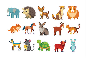 Obraz premium Cute cartoon animals collection elephant hedgehog