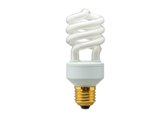 Energy-efficient compact fluorescent light bulb isolated, CFL lamp on transparent background