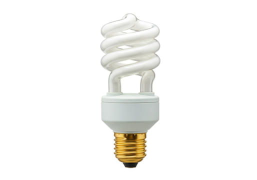 Energy-efficient compact fluorescent light bulb isolated, CFL lamp on transparent background