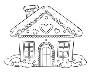 Charming gingerbread house outline for coloring book