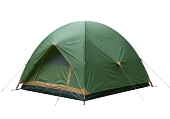 Green dome tent isolated on transparent background, camping equipment for outdoor adventure PNG
