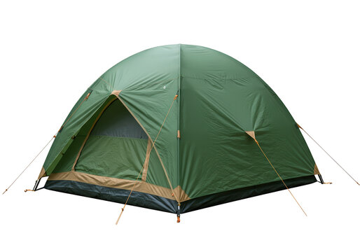 Green dome tent isolated on transparent background, camping equipment for outdoor adventure PNG
