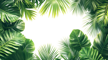 Tropical Green Foliage Frame on Transparent Background for Natural Exotic Border Design