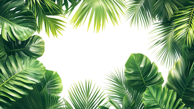 Tropical Green Foliage Frame on Transparent Background for Natural Exotic Border Design